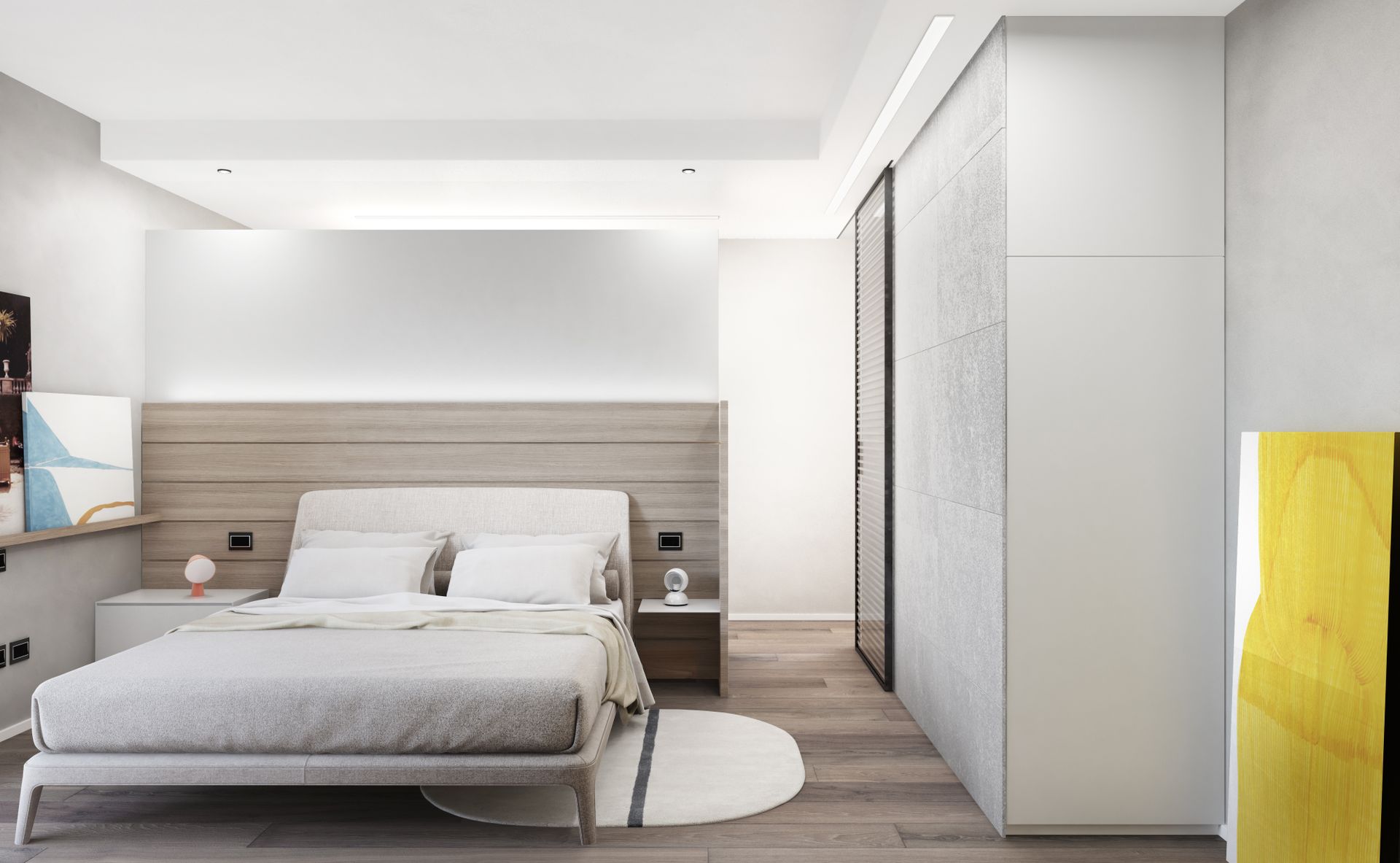 Interior design project, apartment with a view renovation Seriana Valley, Bergamo, Milan, Lake Como, London, New York, Paris. Officina Magisafi architecture design - bedroom rendering
