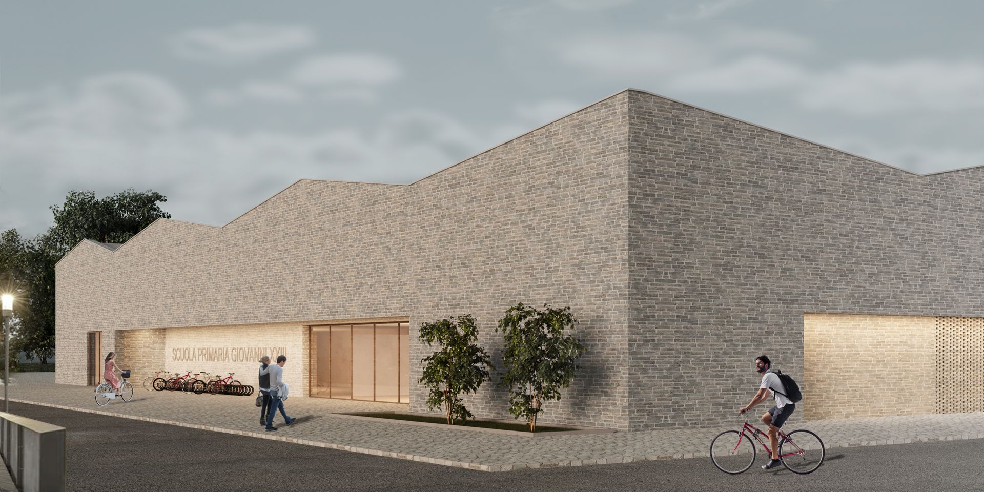 Avezzano primary school project, reuse of local materials. Officina Magisafi architecture design studio - 3D view