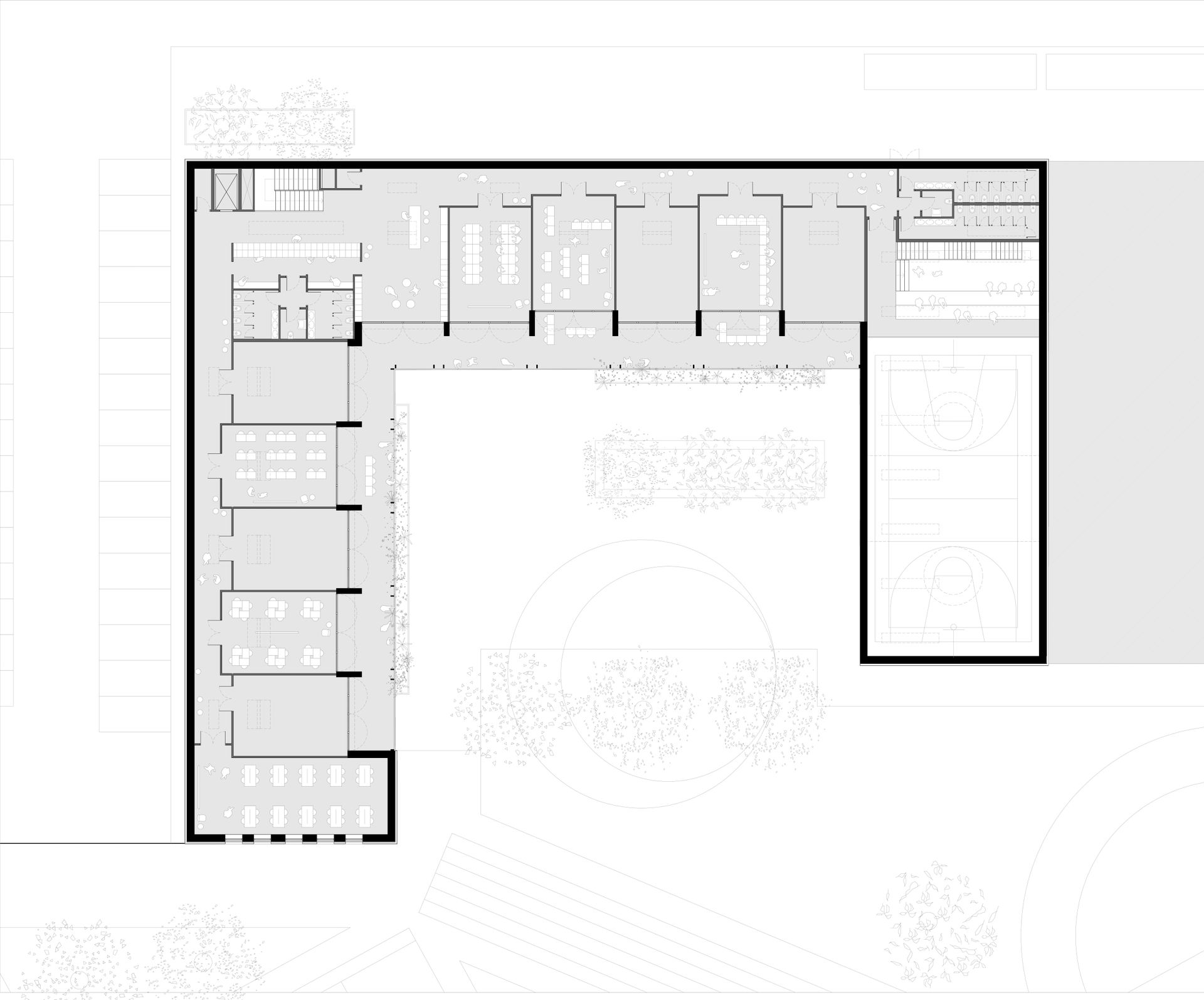 Avezzano primary school project, reuse of local materials. Officina Magisafi architecture design studio - ground floor plan