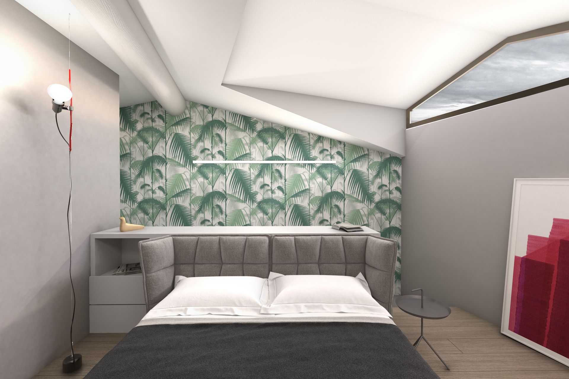 Interior design project, attic renovation bedroom Bergamo, Milan, Lake Como, London, New York, Paris.  Officina Magisafi architecture design - bed view