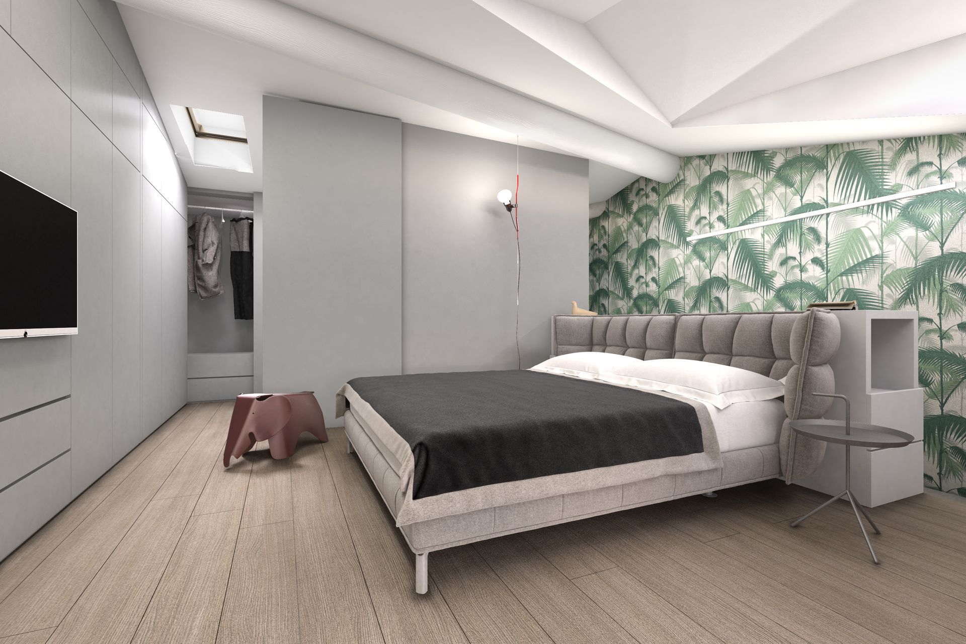 Interior design project, attic renovation bedroom Bergamo, Milan, Lake Como, London, New York, Paris.  Officina Magisafi architecture design - bedroom view
