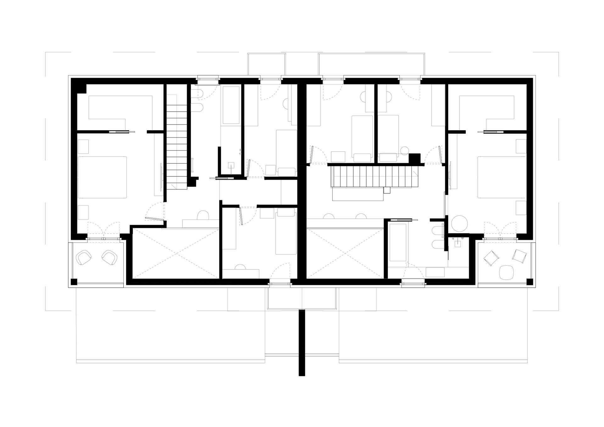 Progetto realizzazione nuova villa bifamiliare linearità esterni in contrasto con diversità singole abitazioni. Officina Magisafi architettura design - abitazione b - pianta soppalco