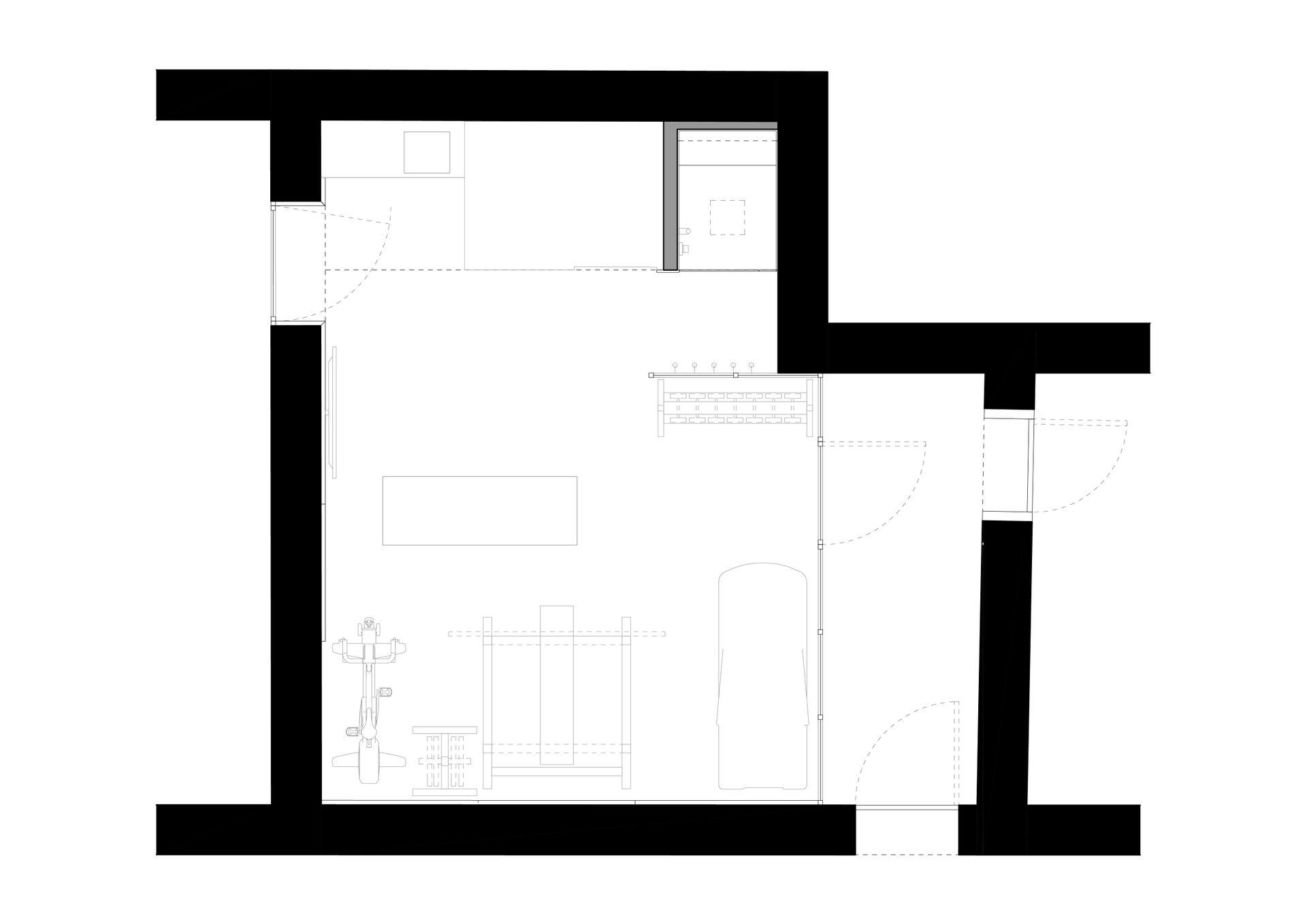 Interior design project, fitness area, integrated sauna, equipment room, wellness area Bergamo, Brescia, Milan, Como, London, Paris, New York. Officina Magisafi architecture design - floor plant
