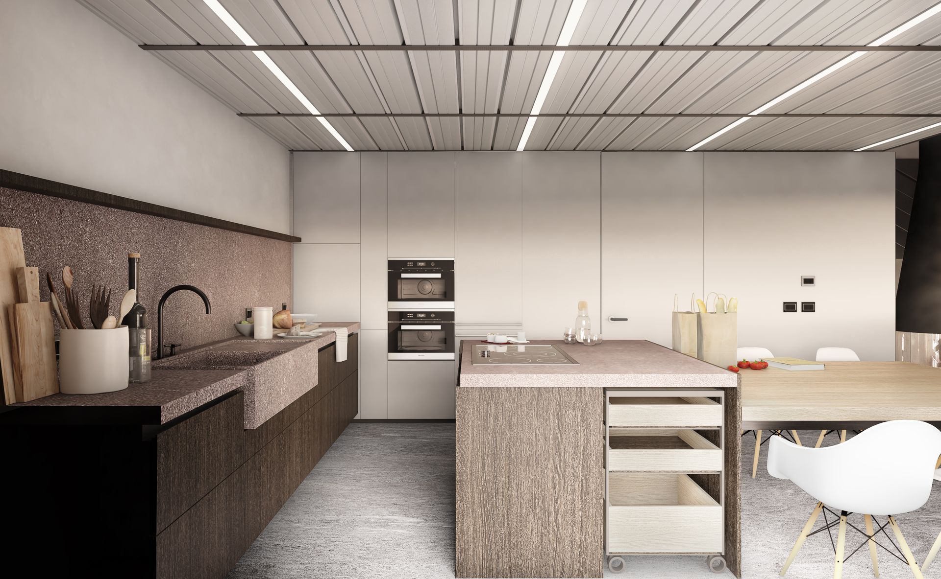 Interior design project, new modern loft Bergamo, Brescia, Milan, Lake Como, London, New York, Paris. Officina Magisafi architecture design - kitchen rendering