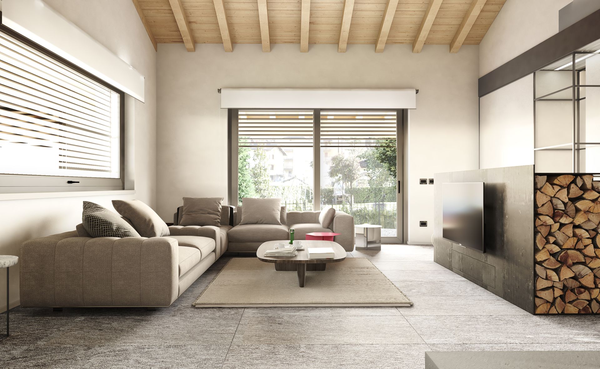 Interior design project, new modern loft Bergamo, Brescia, Milan, Lake Como, London, New York, Paris. Officina Magisafi architecture design - living room rendering