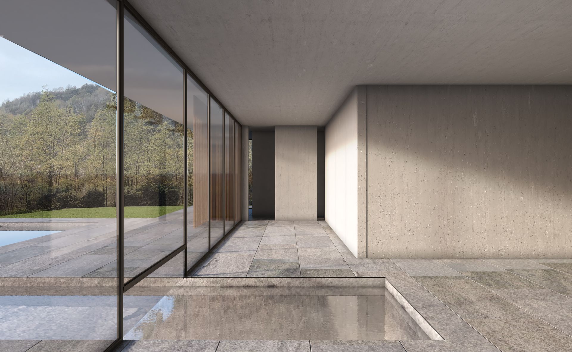 Spa Hotel concept project, finishing details, research of architectural components Bergamo, Brescia, Lake Como, Lake Garda, Milan. Officina Magisafi architecture design - interior pool rendering
