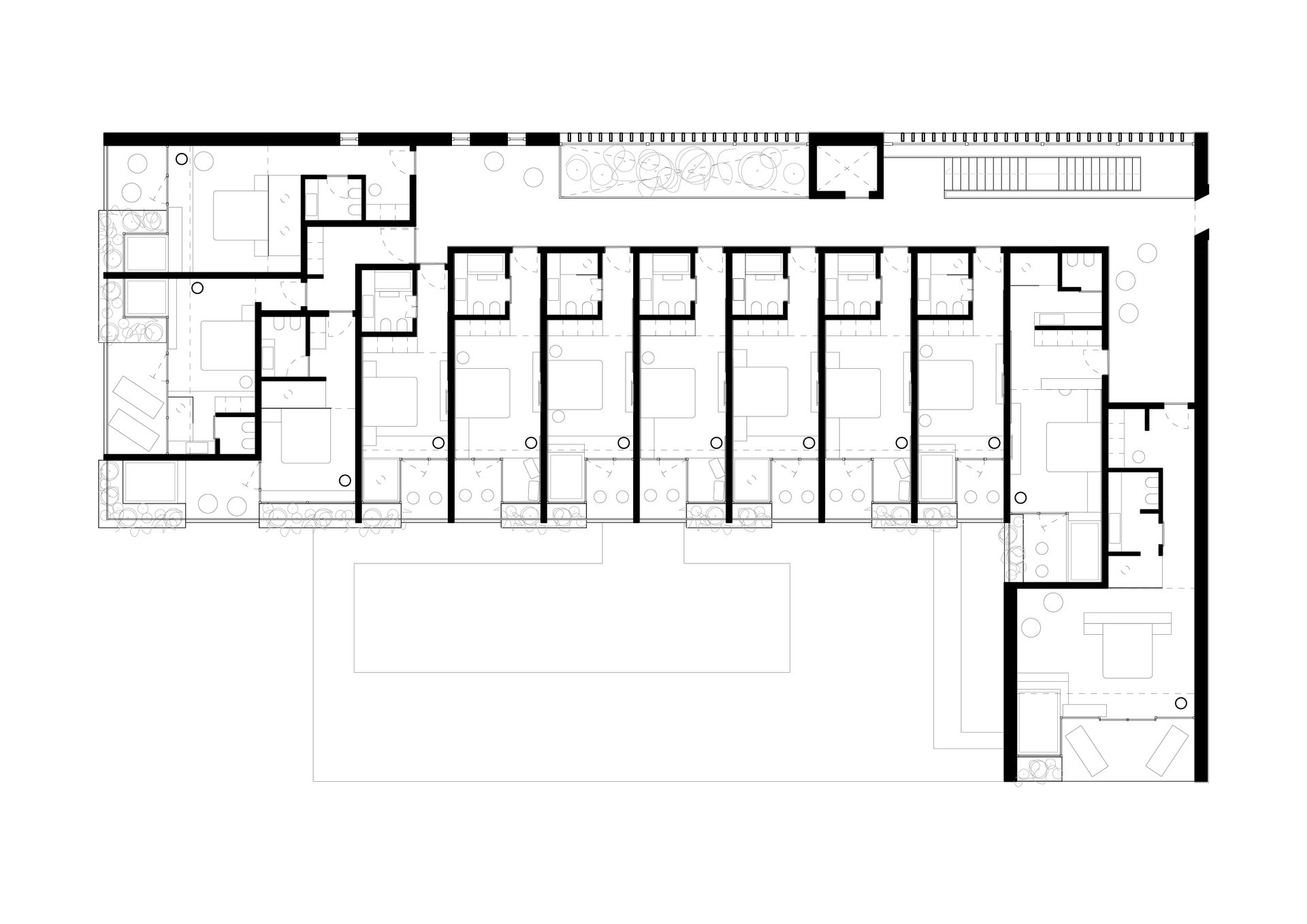 Spa Hotel concept project, finishing details, research of architectural components Bergamo, Brescia, Lake Como, Lake Garda, Milan. Officina Magisafi architecture design - first floor plan