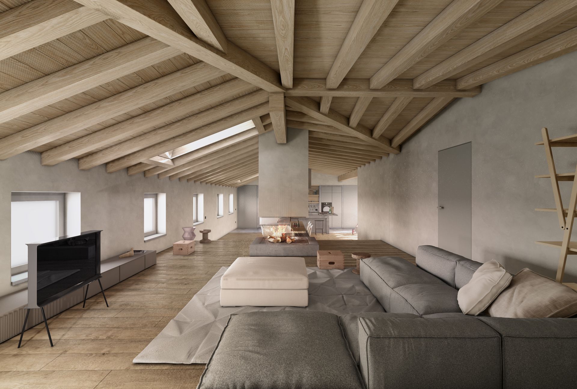 Interior design project, luxury attic chalet Courmayeur, Cortina d’Ampezzo, Val Gardena, St. Moritz, Trentino, Gstaad. Officina Magisafi - living view