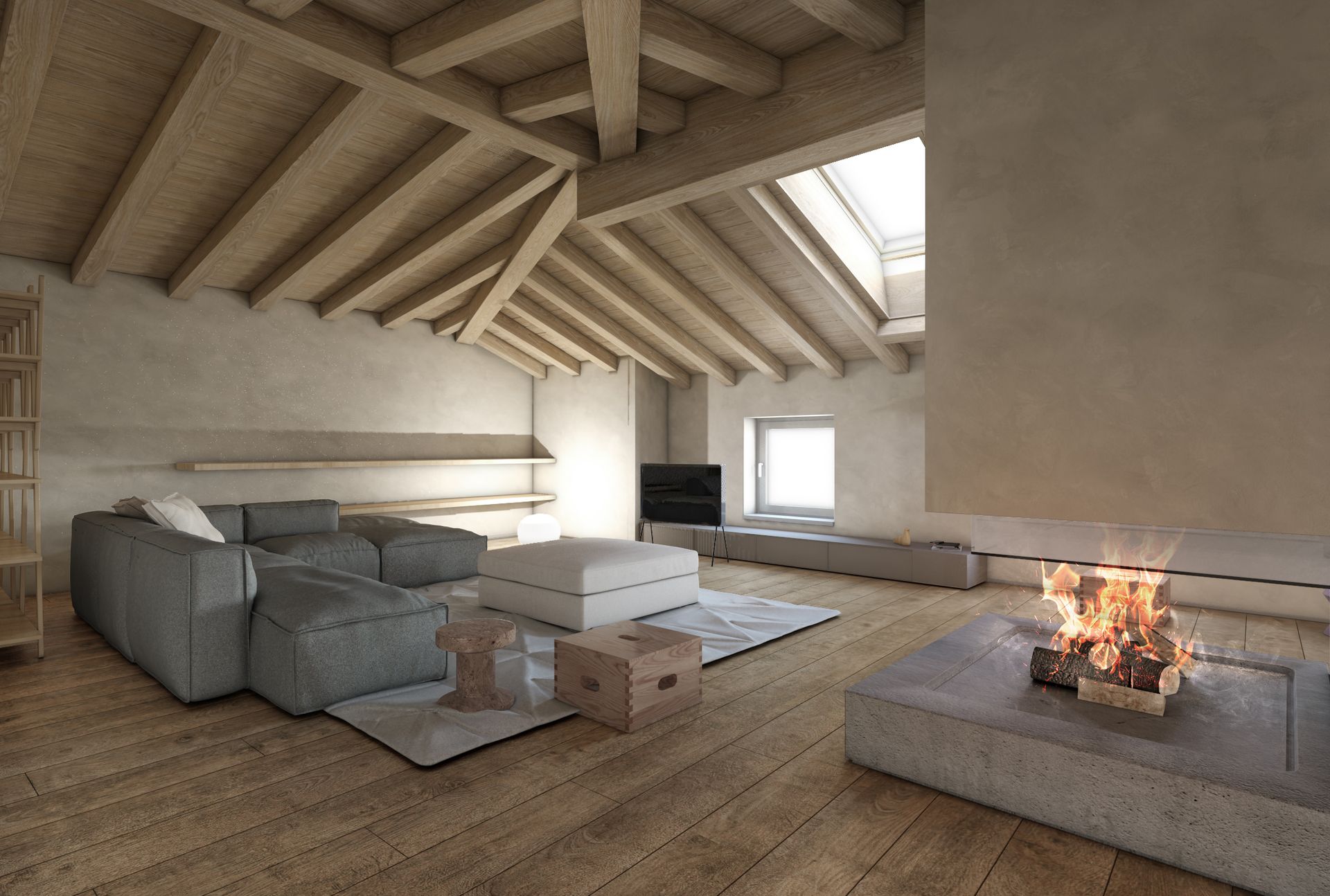 Interior design project, luxury attic chalet Courmayeur, Cortina d’Ampezzo, Val Gardena, St. Moritz, Trentino, Gstaad. Officina Magisafi - living