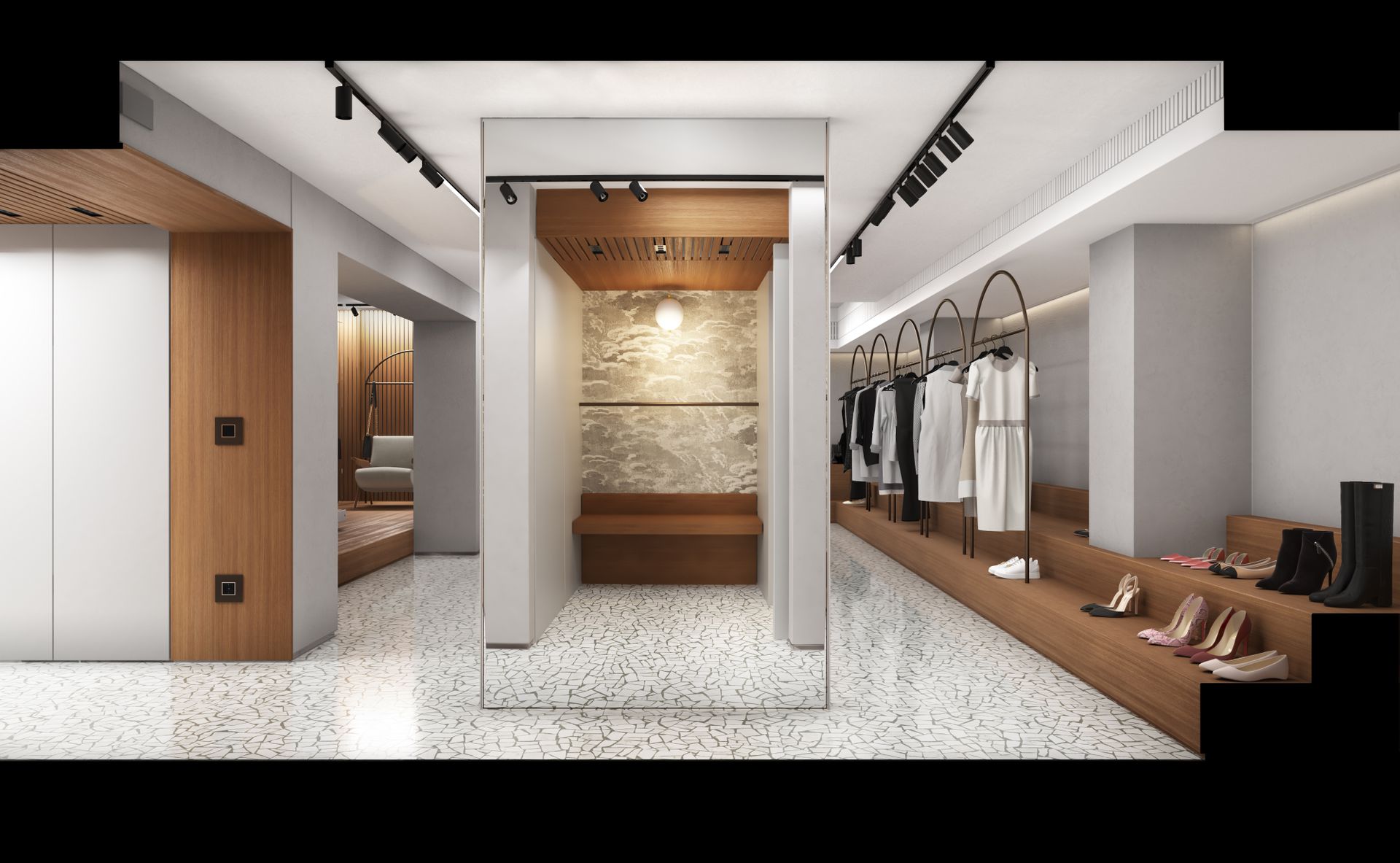 Interior design project, boutique remodeling and rebranding luxury fashion clothing Bergamo, Milan, Lake Como, London, New York, Paris. Officina Magisafi architecture design -  mirror
