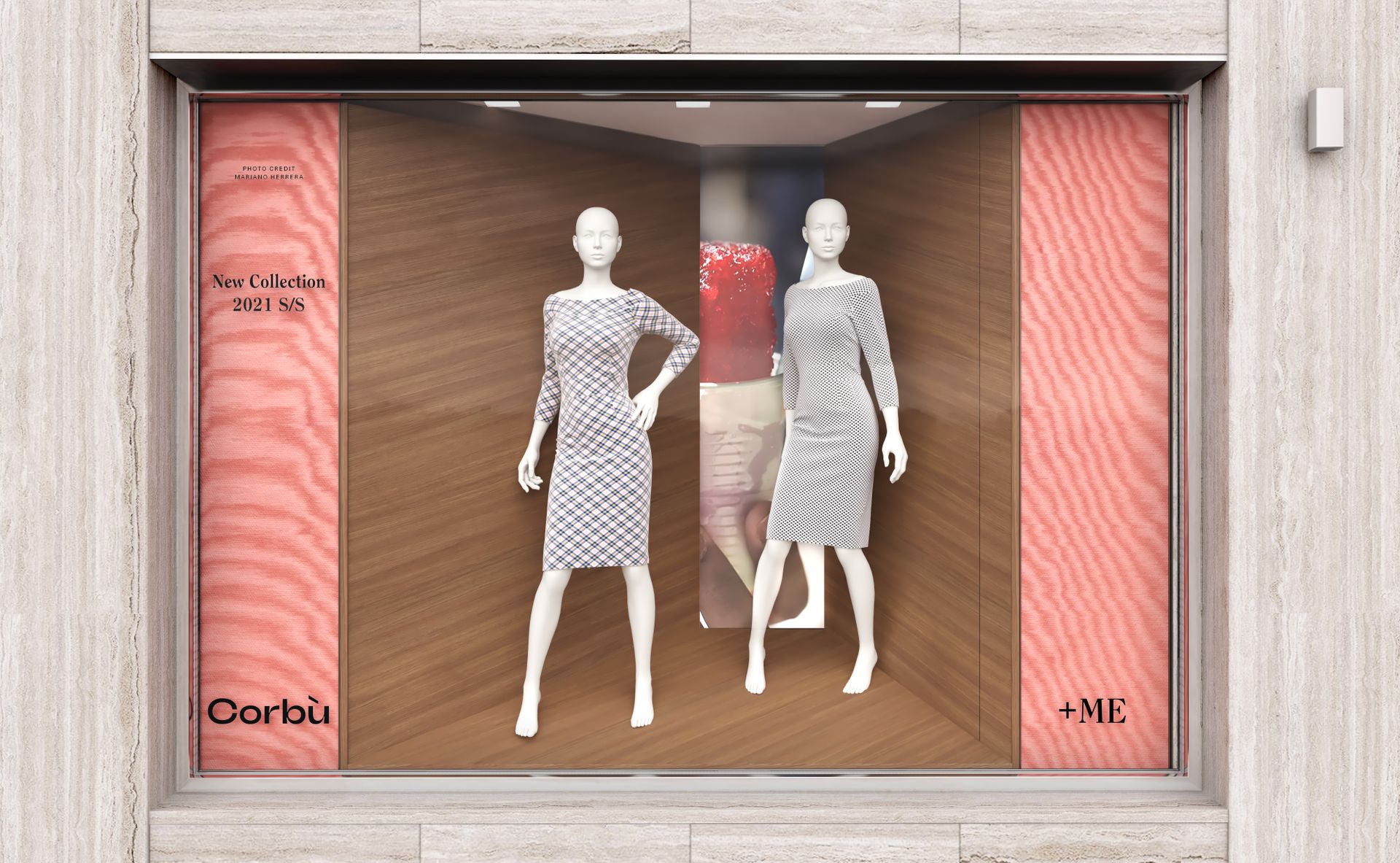 Progetto interior design, ristrutturazione e rebranding di boutique Corbù +ME moda lusso Bergamo, Milano, Lago di Como, Londra, New York, Parigi. Officina Magisafi - vetrina 2