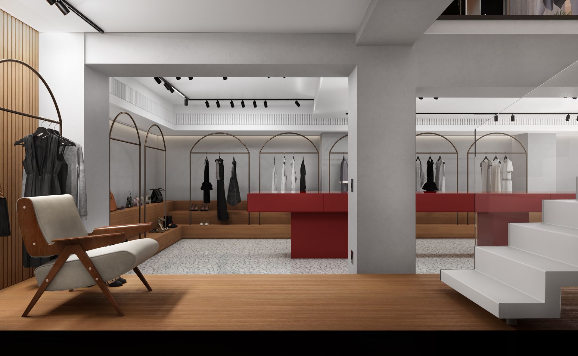 Interior design project, boutique remodeling and rebranding luxury fashion clothing Bergamo, Milan, Lake Como, London, New York, Paris. Officina Magisafi architecture design -  basement
