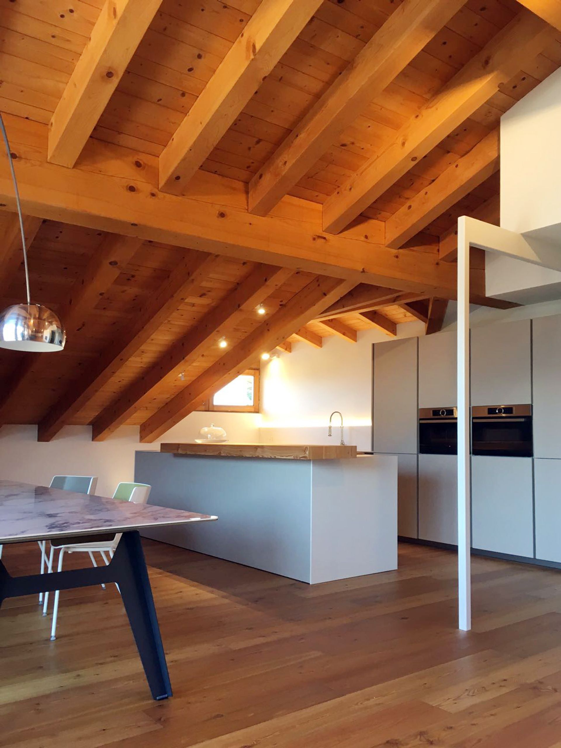 Interior design project, luxury attic chalet renovation Courmayeur, Cortina d’Ampezzo, Val Gardena, St. Moritz, Trentino, Gstaad. Officina Magisafi - kitchen photo