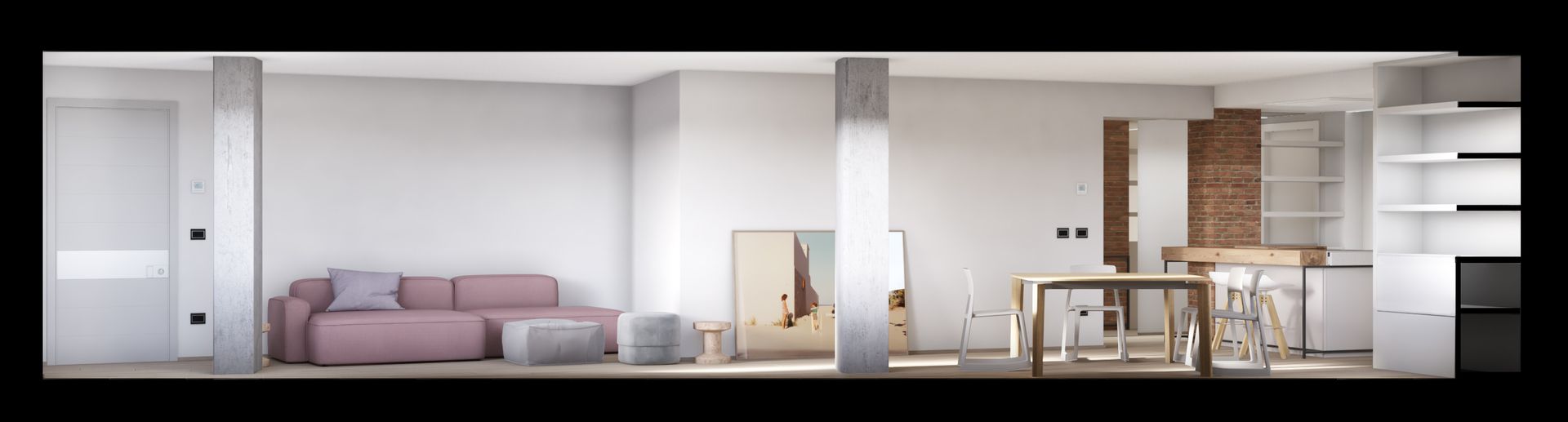 Interior design project, interior renovation, selection of finishes, custom-made furniture, works management. Officina Magisafi architecture design - section rendering