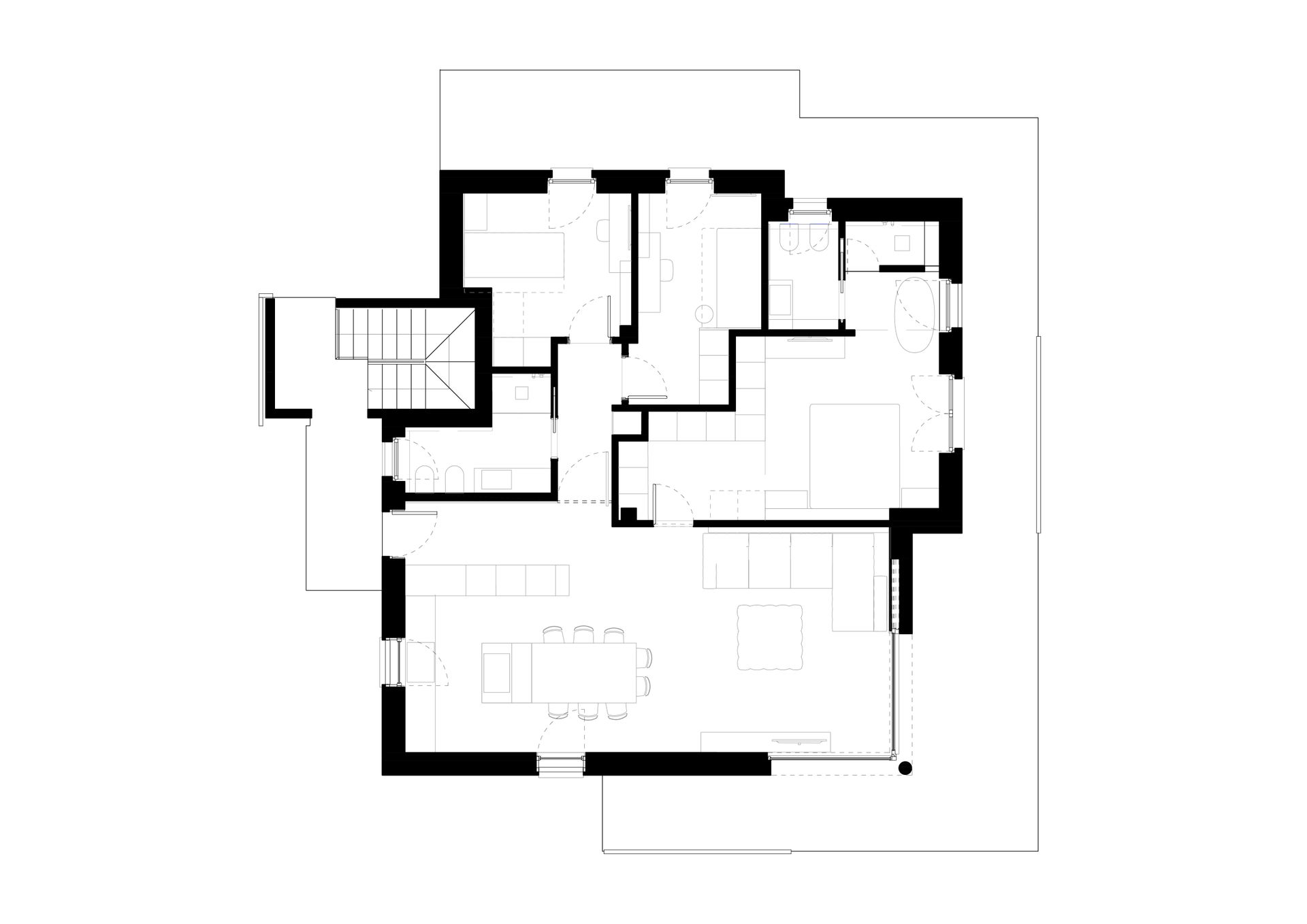 New apartment project, single-family house, convivium kitchen block, Ceppo di Grè. Officina Magisafi architecture design - floor plan