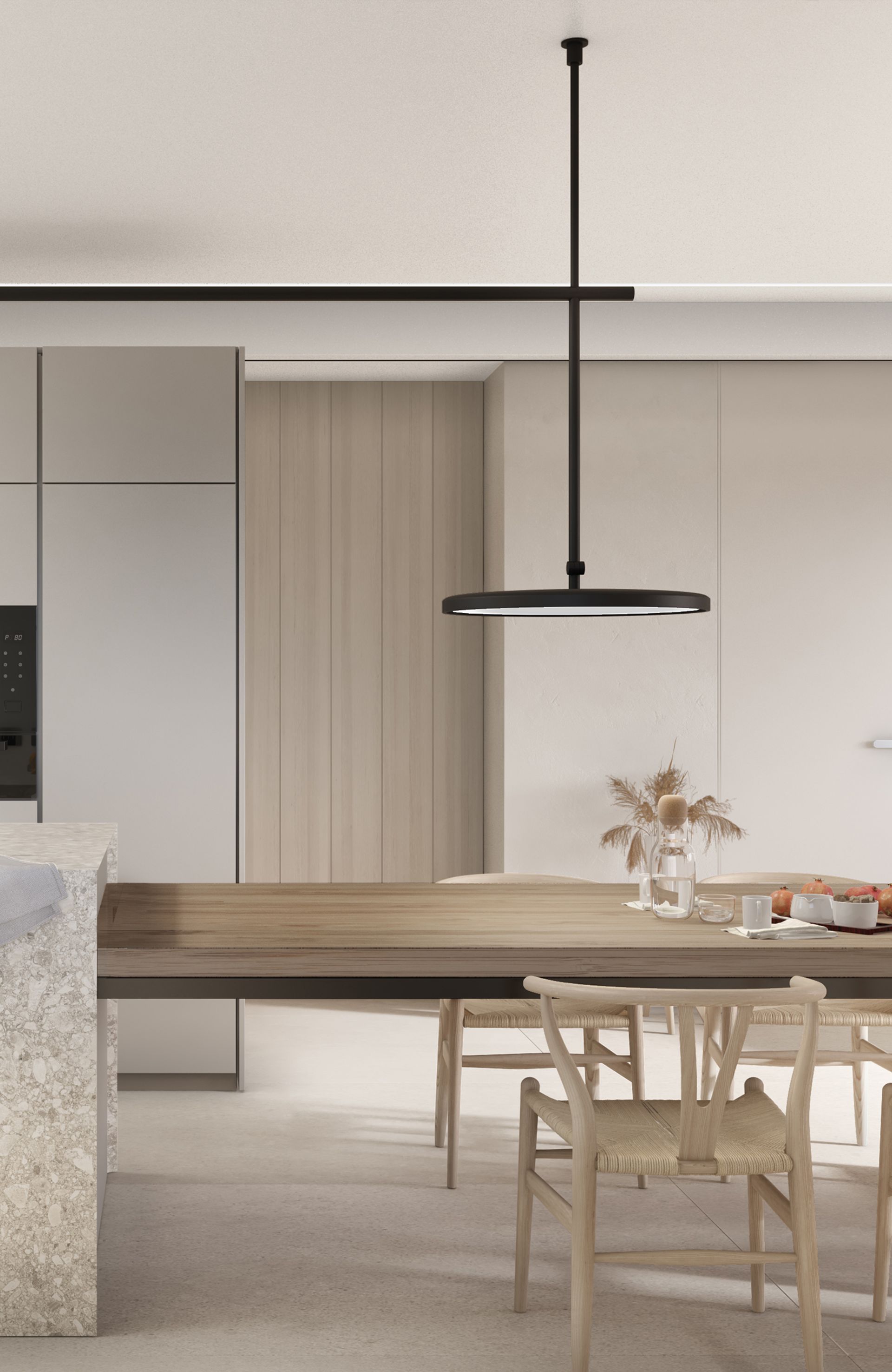 Progetto nuova realizzazione appartamento, abitazione unifamiliare, blocco cucina convivium, ceppo di Grè. Officina Magisafi architettura design - render porta chiusa