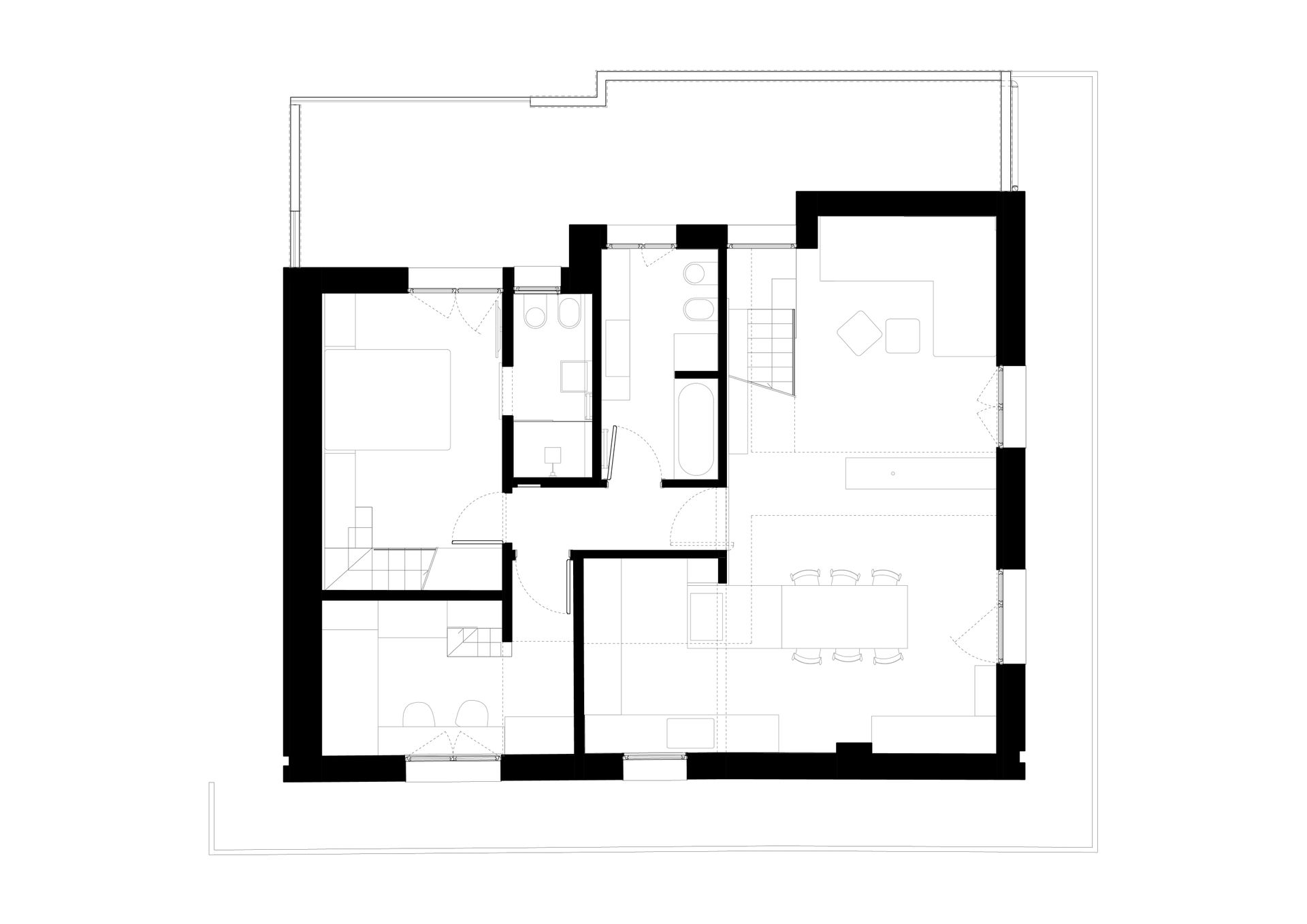 Interior design project, modern loft renovation Bergamo, Brescia, Milan, Lake Como, London, New York, Paris. Officina Magisafi architecture design - floor plan