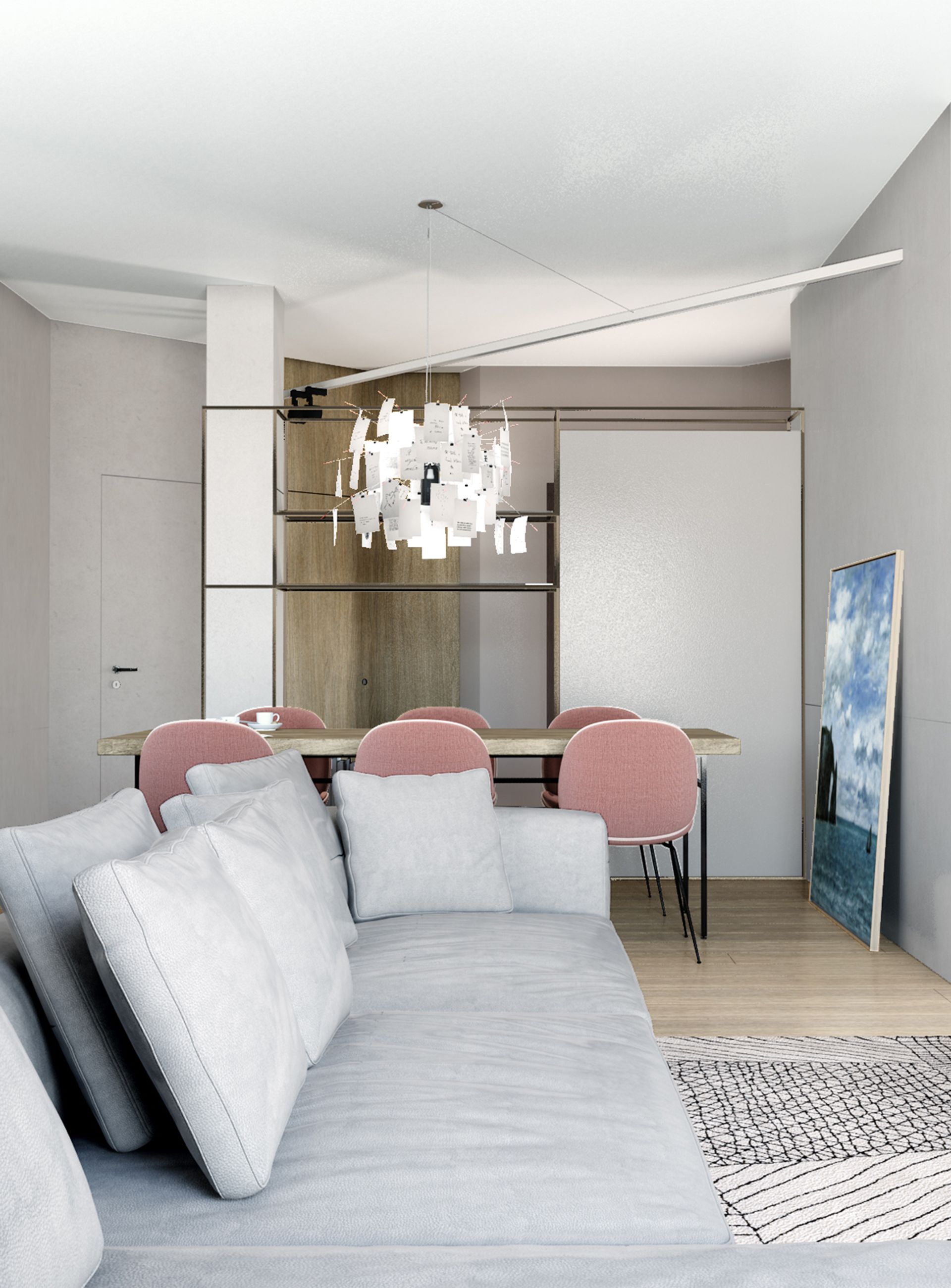 interior design project, apartment renovation in the center of Milan, Bergamo, Città Alta, London, New York, Paris, Lake Como, Gstaad. Officina Magisafi architecture design - dining room rendering